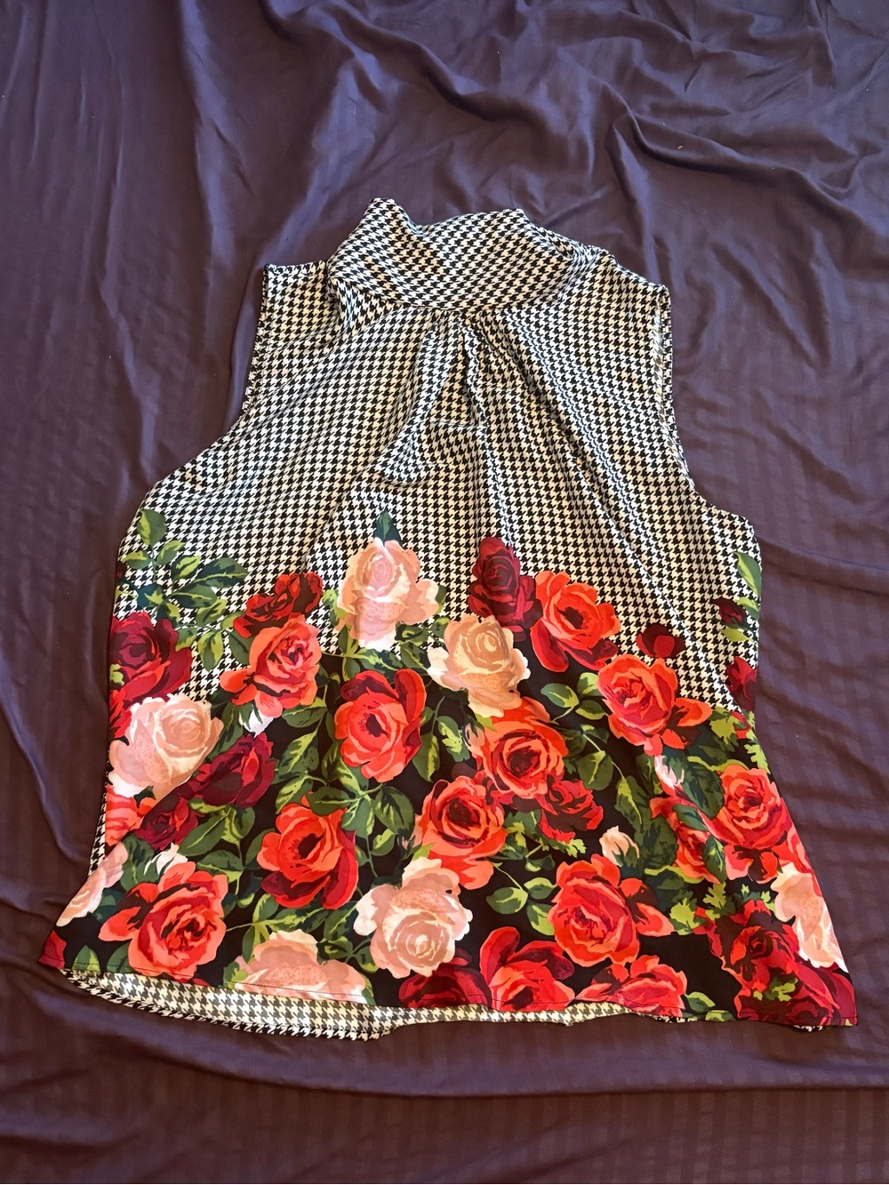 New York and Company NY&Co 7th Ave design studio houndstooth roses blouse XL